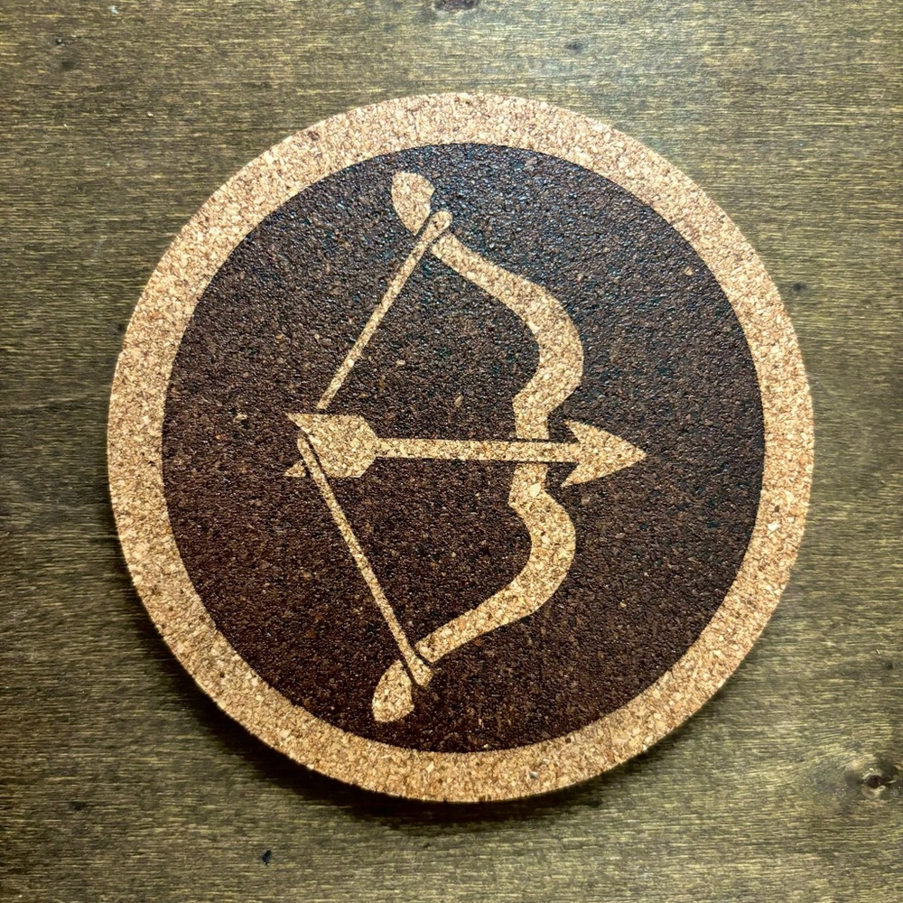 Hawkeye Symbol Laser Engraved Cork Coaster